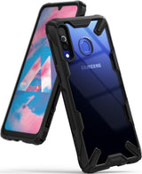 Galaxy M30 Case | Fusion-X - Samsung Galaxy M30 with a rugged black Fusion-X protective case, showing front and back views.