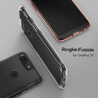 OnePlus 5T Case | Fusion - Clear protective phone case shown from front and back angles on a grey background.