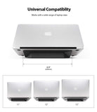 Laptop Stand - A black laptop stand attached to various sized silver laptops, showing an 8.9-inch width and universal fit.