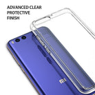 Mi 6 Case | Fusion - A clear protective phone case hovering above a blue Mi 6 smartphone with dual rear cameras.