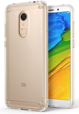 Redmi Note 5 / 5 Plus | Fusion - Gold smartphone in a clear protective case with reinforced corners.