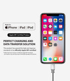 Smart Fish Charging Cable | Lightning [2 Pack] - iPhone connected to a charging cable with MFi certification text.