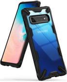 Galaxy S10 Plus Case | Fusion-X - Black rugged protective case with clear back on a Samsung Galaxy S10 Plus smartphone.