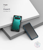 Galaxy S10 Case | Fusion-X - A Galaxy S10 phone in a black rugged case and a second phone showing the front screen.