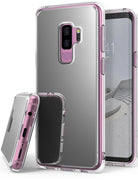 Galaxy S9 Plus Case | Mirror - Silver - Silver mirror-finish phone case with pink metallic trim shown on a Galaxy S9 Plus.