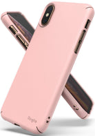 iPhone XS Case | Slim - Matte light pink slim phone case for iPhone XS with Ringke branding and precise cutouts.
