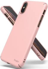 iPhone XS Case | Slim - Matte light pink slim phone case for iPhone XS with Ringke branding and precise cutouts.