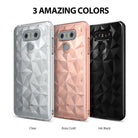 LG G6 Case | Air Prism - Three LG G6 phones in clear, rose gold, and ink black cases with geometric prism patterns.