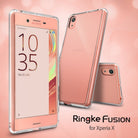 Xperia X Case | Fusion - Rose gold Sony Xperia X phones shown from front and back inside clear protective cases.