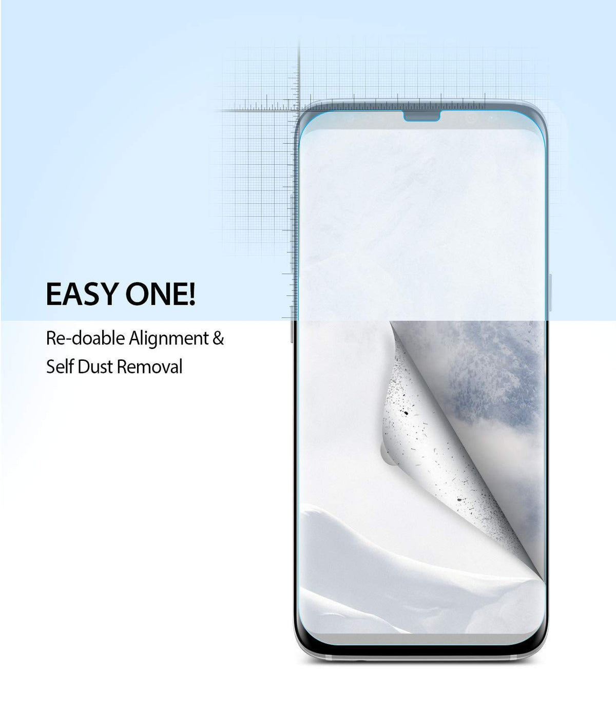 Galaxy S8 Plus Screen Protector | Dual Easy Film - Smartphone screen protector being applied with a peeling layer.