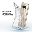 Galaxy Note 8 Case | Air Prism - Clear, geometric-patterned TPU phone case being lifted off a gold Galaxy Note 8 smartphone.