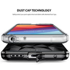 LG G6 Case | Air Prism - Smartphone in a clear protective case with an open dust cap covering the charging port.