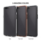 OnePlus 5 Case | Fusion - Three OnePlus 5 phones in clear, rose gold, and smoke black cases arranged side-by-side.