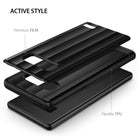 Galaxy Note 8 Case | Flex S Pro - Exploded view of a black phone case showing a premium film layer and flexible TPU base.
