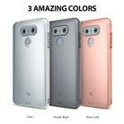 LG G6 Case | Air - Three LG G6 phones in clear, smoke black, and rose gold cases displayed side-by-side.