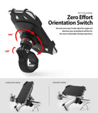 Spider Grip Bike Mount - Adjustable phone mount showing 360-degree rotation and 160-degree tilt for landscape or portrait.