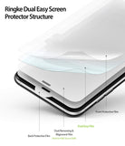 iPhone XS Screen Protector | Dual Easy Film - Diagram showing the layered structure of a screen protector on a phone.