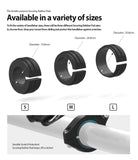 Spider Grip Bike Mount - Three rubber spacer rings in sizes S, M, and L shown with diameters and a bike handlebar application.