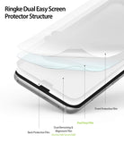 Galaxy S8 Plus Screen Protector | Dual Easy Film - Diagram showing layers of a screen protector on a smartphone.