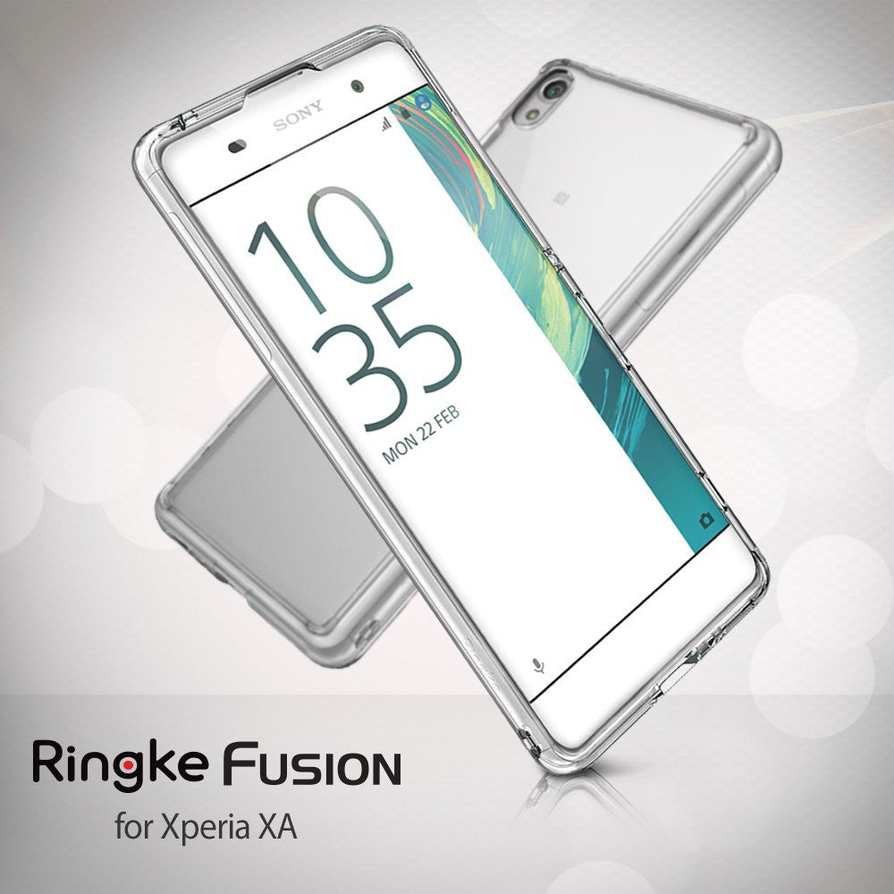 Xperia XA Case | Fusion - Clear protective phone case shown from front and back angles on a Sony Xperia XA smartphone.