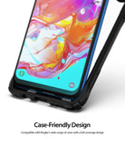 Galaxy A70 Screen Protector | Dual Easy Film - Smartphone with screen protector installed inside a black protective case.