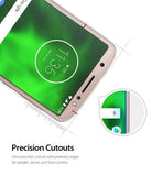 Moto G6 Screen Protector | Glass - Moto G6 Screen Protector - Close-up of phone screen showing precise cutouts for the speaker, camera, and sensors.