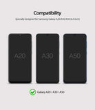 Galaxy A50 Screen Protector | Dual Easy Film - Compatibility chart showing three smartphones labeled A20, A30, and A50.