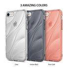 iPhone 8 / 7 / SE 2020 Case | Flow - Three transparent phone cases in clear, smoke black, and rose gold with wavy textures.