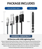 Smart Fish Charging Cable | Lightning [2 Pack] - Two 1.2m braided Lightning cables and a 135mm cable tie with compatibility list.