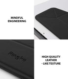 Laptop Stand - Close-up of a black, leather-textured foldable laptop stand with the Ringke logo embossed on the surface.