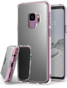 Galaxy S9 Case | Mirror - Silver - Reflective silver phone case with pink metallic trim on a Samsung Galaxy S9.