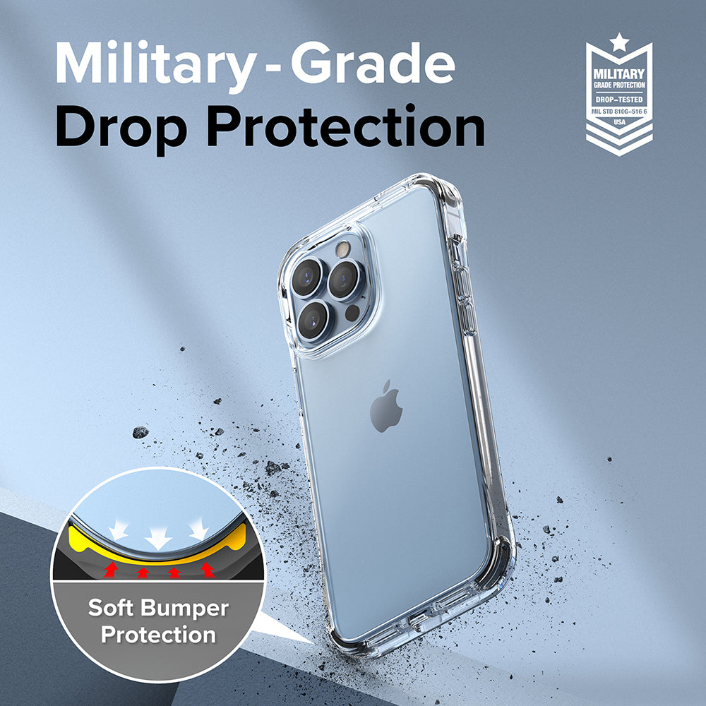 iPhone 13 Pro Max Case | Fusion Plus - Clear phone case with military-grade drop protection and soft bumper detail.