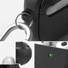 AirPods 3 Case | Onyx - Textured black protective case with a silver carabiner and a glowing green LED status light.