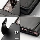 Galaxy Note 20 Ultra Case | Folio Signature+ - Four close-up views showing camera protection, logo, snap button, and ports.