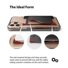 Card Holder | Slot [Solid - 2 Cards] [1 Pack] - Black card holder on a phone with magnified details of the secure clasp.