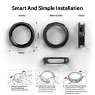 Galaxy Watch 4 (44mm) Case | Air Sports - Three views of a black watch case with installation steps for the smartwatch.