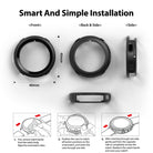 Galaxy Watch 4 (40mm) Case | Air Sports - Diagrams showing dimensions and three-step installation guide for a black watch case.