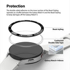 Galaxy Watch 5 / 4 (40mm) | Bezel Premium Styling - Exploded view showing bezel ring, adhesive, and Galaxy Watch 4.