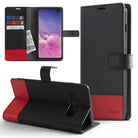 Galaxy S10 Case | Wallet - Black and red leather wallet case for Galaxy S10 with card slots, cash pocket, and kickstand.