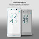 Xperia X Performance Screen Protector | Invisible Defender - Xperia X Performance Screen Protector - Two Sony smartphones, one with a clear screen protector applied, showing time.