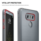 LG G6 Case | Air - Front and back views of a clear phone case with red accents highlighting raised camera and screen bezels.