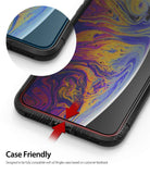 iPhone XS Screen Protector | Invisible Defender Glass - Close-up of a phone screen protector showing case compatibility.