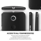 Google Nexus 6 Case | Slim - Multiple views of a black phone case showing precise cutouts for the camera, ports, and buttons.