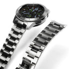 Galaxy Watch 46mm | Metal One Band - Silver stainless steel link watch band attached to a Galaxy Watch 46mm.