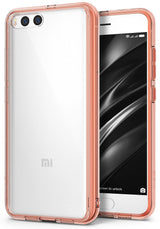 Mi 6 Case | Fusion - Clear protective phone case with a rose gold bumper frame shown from front and back angles.