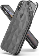 iPhone XS Case | Air Prism - Transparent black phone case with a geometric prism pattern and Ringke branding.