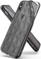 iPhone XS Case | Air Prism - Transparent black phone case with a geometric prism pattern and Ringke branding.