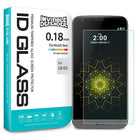 LG G5 Screen Protector | Invisible Defender Glass - LG G5 Screen Protector - Invisible Defender tempered glass packaging next to an LG G5 smartphone with a screen protector.