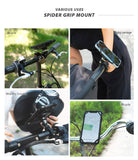 Spider Grip Bike Mount - Four panels showing a phone mount attached to a bicycle, baby carriage, and mobility scooter.