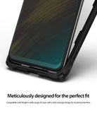 Pocophone F1 Screen Protector | Dual Easy Film - Pocophone F1 Screen Protector - Close-up of a smartphone screen with a protective film inside a black Fusion X case.